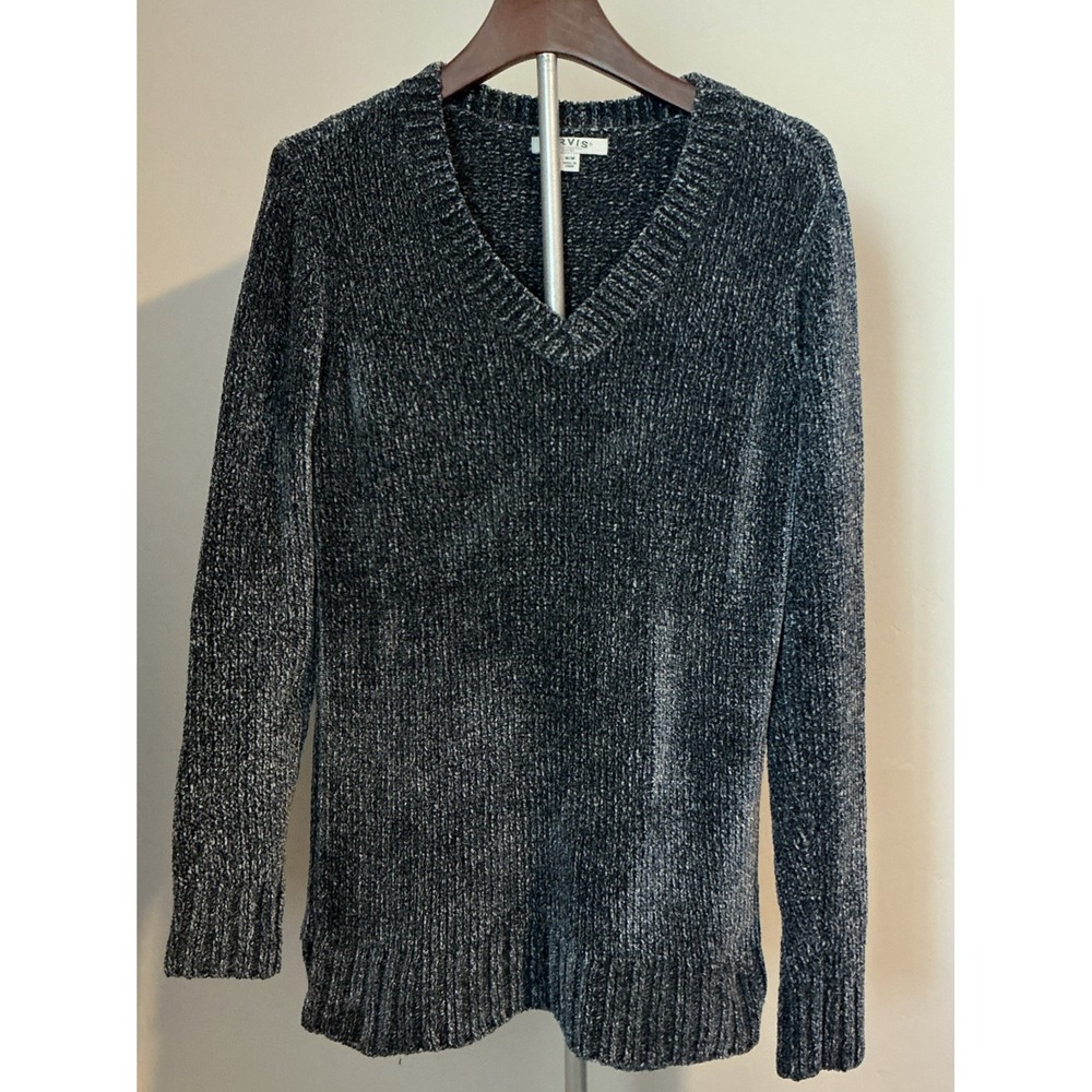 Orvis Blue Chunky Knit Chenille Sweater Womens M V-Neck Long Sleeves